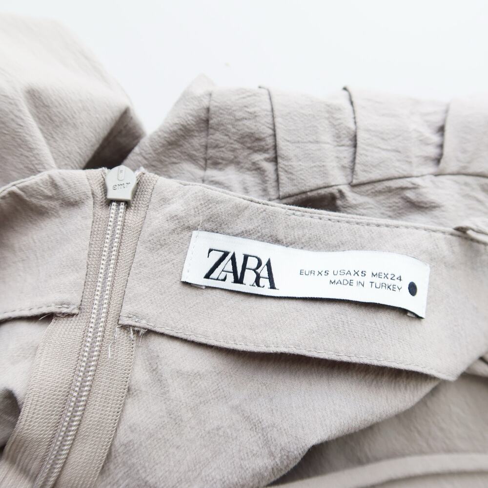 Zara Draped Linen Blend Mini Dress Grey XS - Picture 9 of 11